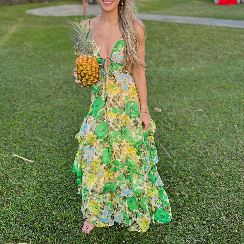 ASTR floral tiered green maxi dress